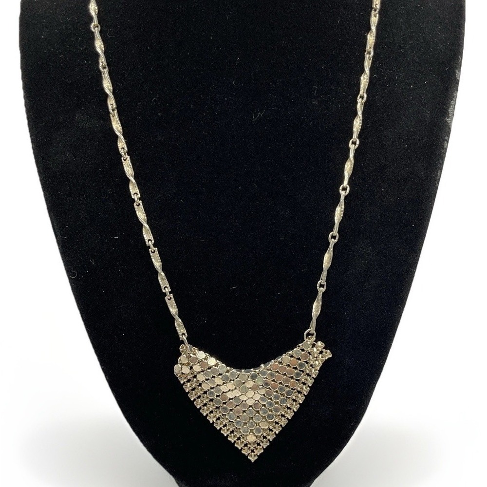 Vintage Hobe Mesh Bib Necklace Silver Tone Disco Glam Cleopatra Statement 19"